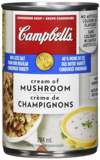 Campbell's 40% Less Sodium Cream Of Mushroom Soup, 284ml/9.6 oz. Can Front